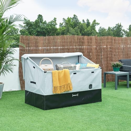 casa.pro Gartenbox Alanno Aufbewahrungsbox 147 x 86 x 109 cm Outdoor Auflagenbox aus wasserdichter Plane luftdurchlässig Gartentruhe Grau/Schwarz