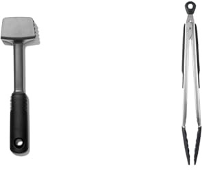 OXO Good Grips Meat Tenderiser, Black & 1101980 Good Grips Locking Tongs with Silicone Heads, Black, 12 inch