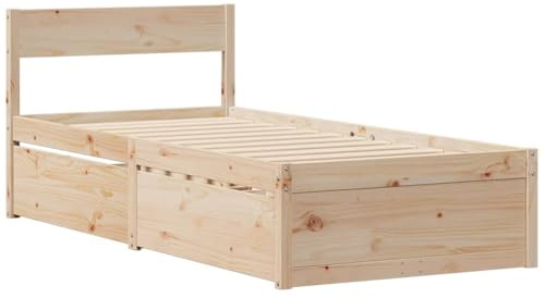 vidaXL Massivholzbett mit Schubladen, Bett mit Kopfteil, Einzelbett für Schlafzimmer, Holzbett Bettgestell, 75x190cm Massivholz Kiefer