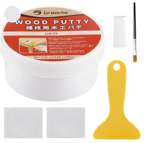 Holzkitt Reparaturset, 198g Holzspachtelmasse, Reparaturspachtel Wasserbasis für Türverkleidung Restore Tischschrank Böden Holzloch Schnelltrocknend Rissbeständig (Grau)