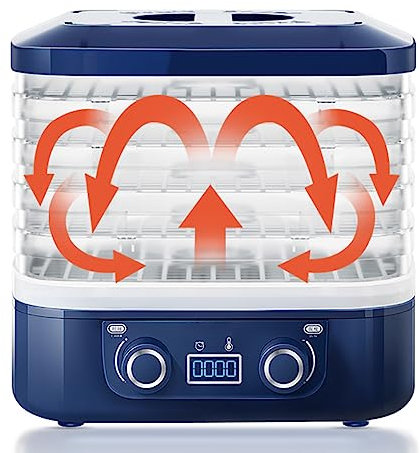Food Dehydrator, Electric Fruit and Meat Dryer with 5 Trays - BPA FREE, Adjustable Temperature and Timer for Beef, Fruit, Dog Snacks - Blue
