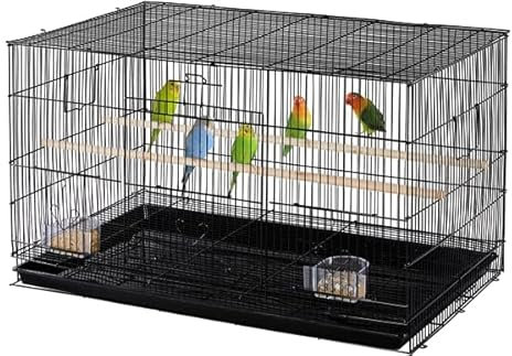 Soberine Gabbia Voliera per Uccelli Inseparabili in Metallo Con Due Posatoi Vassoio Estraibile in Legno Nero