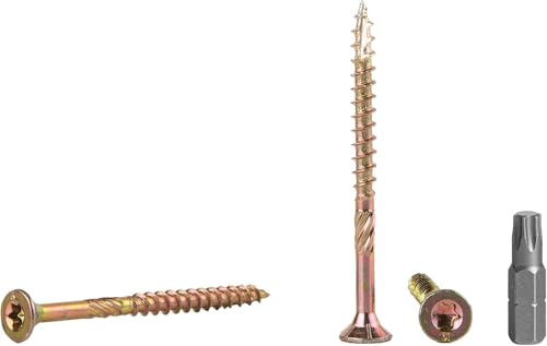 (Pack of 100) Yellow Zinc Plated Steel 1/4 x 2-3/8 (6.0 x 60 mm) Wood Screws Torx Head Type 17 Countersunk Chipboard Screws