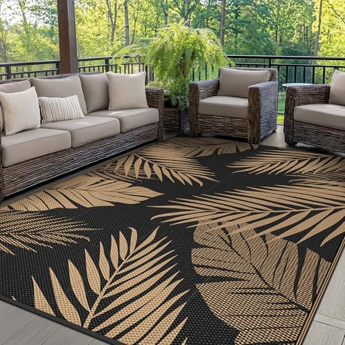 GENIMO Tappeto da Esterno Antipioggia,Impermeabili Eeversibili Lavabili,Tappeto per Terrazze,Giardini,Camper,Picnic,Balcone,180x275cm,Nero & Marrone