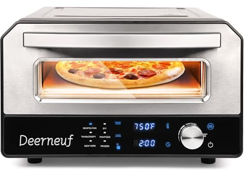 Electric Pizza Oven Indoor, Heats up to 800°F, 12” Pizzas in Minutes, Countertop Pizza Oven with 6 Touchscreen Presets, Pizza Stone and Pizza Peel Included,Stainless Steel Pizza Maker Machine for Home