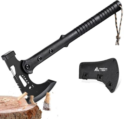 Freelander Outdoor Survival Axt Mit Hammer - Scharfe Camping Beil Mit Nylon Scheide, Holz Spalten Rutschfester ABS Griff, Bushcraft für Outdoor Abenteuer Camping, Geschenke für Männer