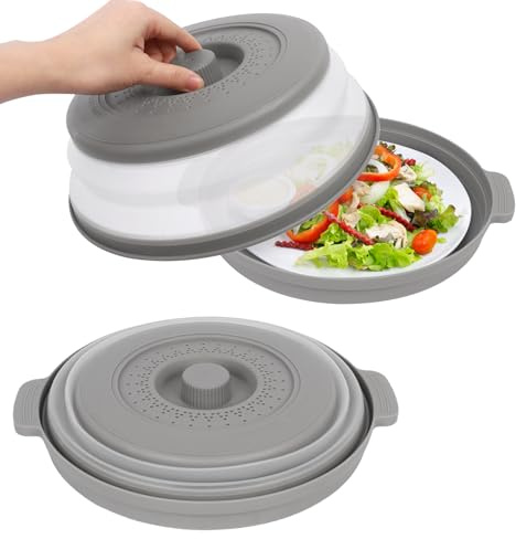 Faltbare Mikrowellen Abdeckung Mikrowellen Deckel Klappbarer Mikrowellendeckel Mikrowellenzubehör Kochende Schutz Deckel für Lebensmittel Knusperdeckel 26,5 cm (Grau)