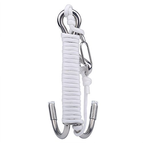 Phefop Stromhaken, Spulentyp, Stromhaken, Doppel-Dual-Drifthaken, Tauchzubehör, Edelstahlhaken, Durchmesser 6 Mm, Seillänge 1,2 M (White)