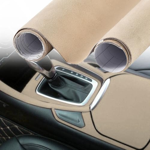 Blueshyhall Autofolie, Mikrofaserstoff Wildlederoptik, Selbstklebende mit Luftkanälen, Auto Innenraum Stoff (Beige, 20 x 152 cm)