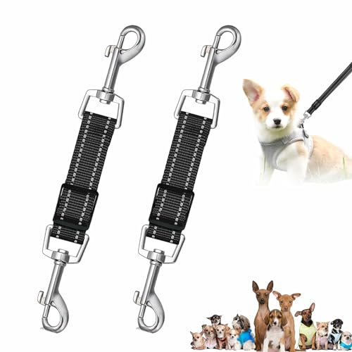 2 Pcs Collar to Harness Safety Link, Double Ended Backup Clip Strap Double Ended Lead for Dogs, Adjustable Reflective Pet Collar, Collar Safety Clip, for Dog Pet Puppies All Collars Harnesses(Black)