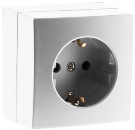 Zenitech, toma Schuko Bel'Vue de 16 A para montaje en superficie, color plateado o blanco, compatible con molduras estándar, mecanismo extraíble, instalación rápida
