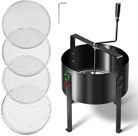 Upgraded Rotary Soil Sifter Including Compost Sieve, 13 Screening Filter with 4 Replaceable Mesh Sizes 0.12/0.24/0.35/0.47 Inch Soil Screen, Rock Sifter for Garden