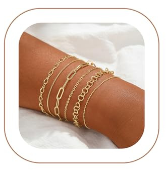 VIROMY Bracciali d'oro da Donna 6 Coppie di Braccialetti Impilabili Placcati in Oro/Argento 14K Catena Cubana Intrecciata a Spina di Pesce di Tendenza