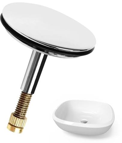 VZU 43mm Pop Up Bath Plug Cover 8mm Pole Adjustable, Push Down Bath Plug Replacement, Drain Plug Stopper Bathtub Adjustable Pop Up Basin Sink Replacement for Homes, Hotels