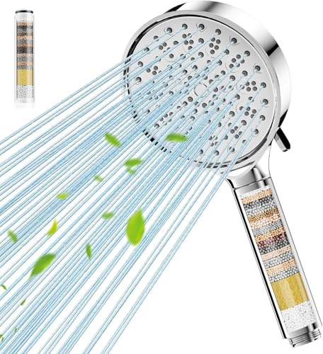Cobbe Hard Water Filter Shower Head, 6-Spray High Pressure, Chrome | Water Softener Filtered Showerhead with 20 Layers Filtration, Powerful Shower Heads for Residual Chlorine Remove