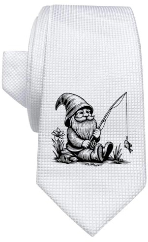 Azeeda 'Garden Gnome With Fishing Rod' White Tie/Necktie with Gift Box (AT00019692)