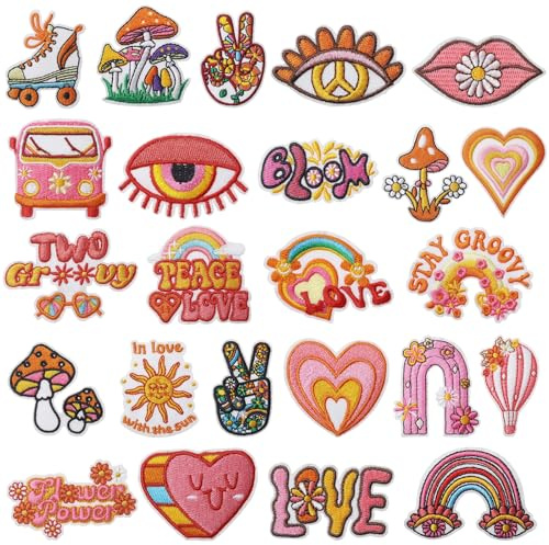 24 Stück Patches zum Aufbügeln, Flicken zum Aufbügeln, DIY Aufbügel Patches, Einfache Anwendung Vielfältige Designs Geeignet für Kleidung Mützen Rucksäcke Jacken und Jeans