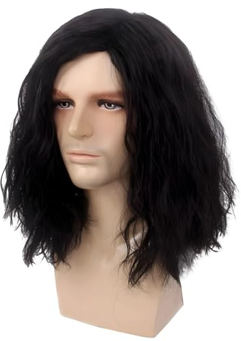 Schwarze lockige Perücke, 35,6 cm, Cosplay-Haarteil für Männer, realistische Wellen, hitzebeständige Faser, ideal für Partys, Themenveranstaltungen