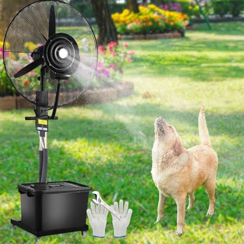 Generico Ventilatore con Nebulizzatore da Esterno Potente Ventilatore A Piantana Grande 65cm/75cm Ventilatore Aria Fredda per Terrazza Officina Garage(750mm)