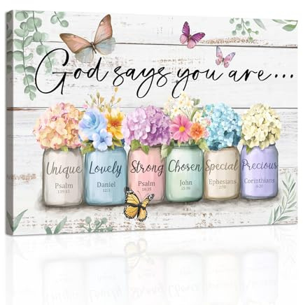Gott Sagt du Bist Gerahmt Leinwand Bilder, Christlich Inspirierend Bibelvers Wandbilder Religiös Schrift Ermutigung Bild Auf Leinwand für Frauen Hortensie im Einmachglas Dekor für Schlafzimmer 40x60cm