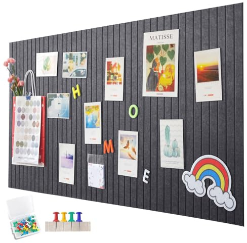 EUBSWA 90 x 60cm Große Filz Pinnwand Selbstklebend,vertikaler Streifen dekorative Pinnwand aus Filz,Filzboard, faltbare Fototafel Memotafeln Memo Boards Bulletin Board für Büro Küche,Dunkelgrau