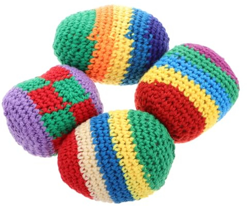 4 Stück-Pack Gestrickte Kindersandbälle aus Wollgarn für Spiele | Handgewebtes Design, Leicht und Weich, für Kindergarten und Outdoor Einsatz Zufälliger Stil