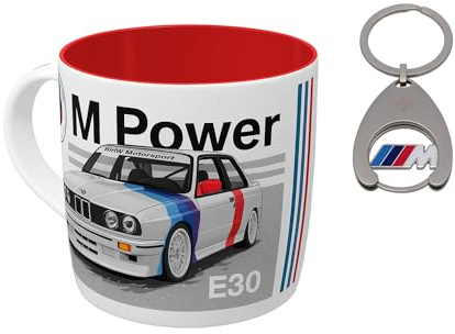 BMW M Power E30 Tasse Retro Kaffeebecher 330ml – Hochwertige Keramiktasse für Oldtimer Fans & Motorsport Liebhaber – Spülmaschinenfest + Gratis M Einkaufschip