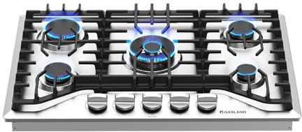 GASLAND Gas Cooktop 30 Inch, 5 Burners Propane Stovetop, Built-in NG/LPG Convertible Cooktops, Gas Countertop 120V Plug-in with Thermocouple Protection, 304 Stainless Steel Panel, CSA Certified