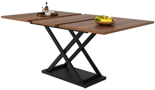 dowowdo Mesa de comedor extensible de 120 a 160 cm, estructura cruzada, aspecto de nogal, color negro, ahorra espacio, altura 75 cm, mesa de salón y mesa de cocina