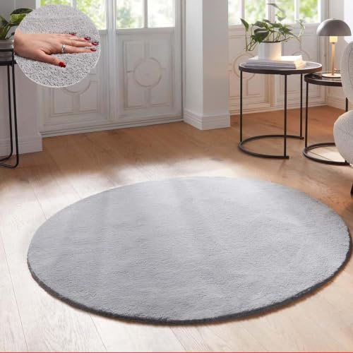 Taracarpet Supersoft kurzflor Teppich Fiona Wohnzimmer Schlafzimmer Kinderzimmer Flur Läufer waschbar rutschfest Uni New Grau 120 cm rund