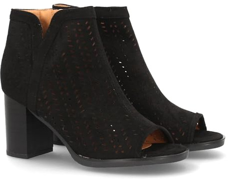shoes&blues.es 99159 Botin de Tacon para Mujer, Comodos, con Calados, y Punta Abierta, Cierre de Cremallera en el Talon, Primavera Verano 2022 Negro Talla 37
