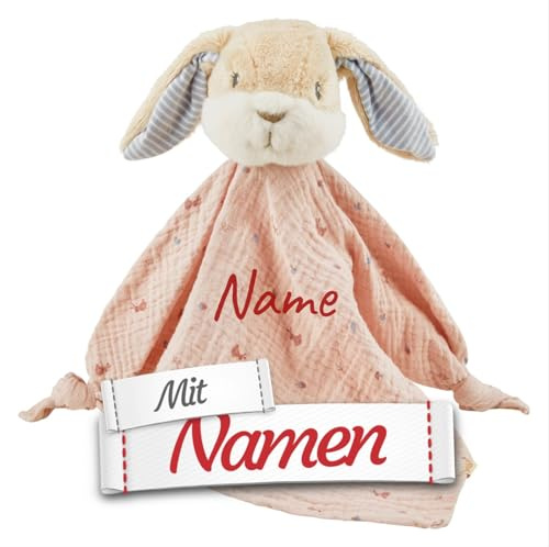 Sterntaler Schmusetuch Baby personalisiert - Hase Hanni, mit Namen Bestickt, Babygeschenk zur Geburt und Taufe, Tröster für Kindergarten und Kita-Start, aus Baumwolle Musselin