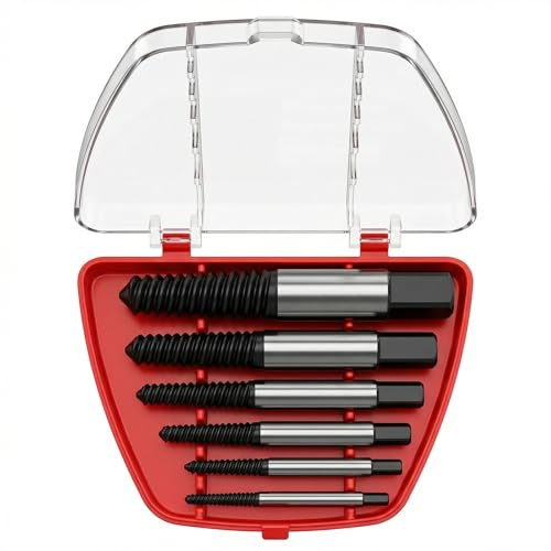 Juego de extractores de tornillos de 6 piezas, juegos de extractores de tornillos izquierdos,juegos profesionales de extractores de tornillos pelados para tubos de tornillos dañados M3-M25,con 1 caja