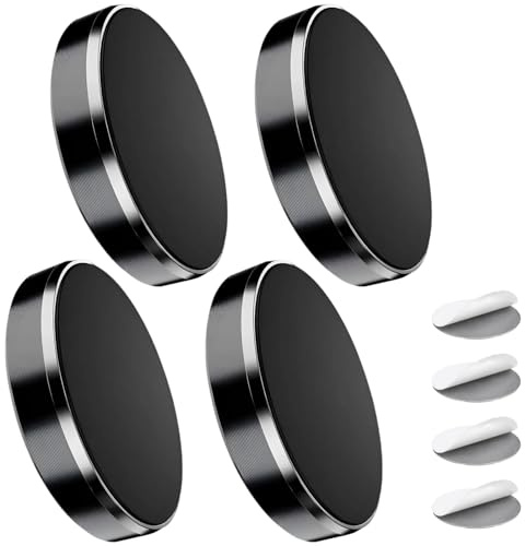 YFYWINSH Lot de4 Supports Magnétiques Ronds pour Voiture, Porte‑Téléphone Adhésif Universel, Aimants Puissants pour Tableau de Bord, Compatible avec Android, Iphone, Samsung, Huawei, Xiaomi, Noir