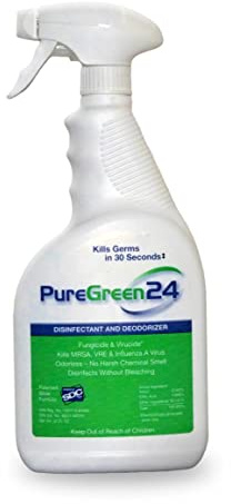 PURE GREEN 24 Safe & Effective Disinfectant. Kills Deadly Germs including RSV COVID-19 Norovirus MRSA Staph 2026 flu Bird flu Contains no toxic chemicals odorless child & pet safe 1 32oz
