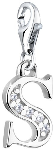 Nenalina Buchstabe S Karabiner Charm Anhänger Bettelarmband 925 Silber | Damen-Charm-Anhänger für alle gängigen Charmträger Charm-Club Clasp-Charms 925er Sterling-Silber