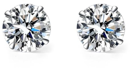 8mm AAAAA Sparkling Cubic Zirconia Stud Earrings – Platinum-Plated S925 Sterling Silver, Large Lab Diamond Style Studs for Women, Elegant Gift for Easter & Special Occasions
