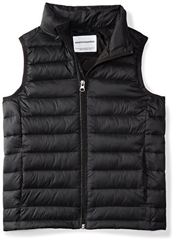 Amazon Essentials Jungen Leichte, Wasserabweisende, Verstaubare Daunenweste Mit Kapuze, Schwarz, 11-12 Jahre