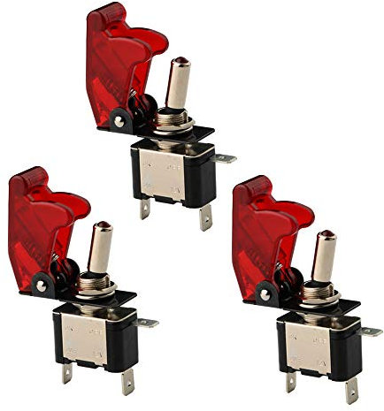 CESFONJER 3 Pcs Luz LED Interruptor de Palanca SPST, Interruptor Basculantes 12V 20A con Luz de LED y Tapa de Color Rojo para Instalar Vehiculo, Barco ect.