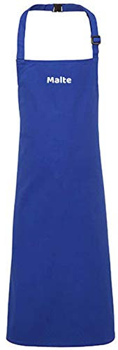 LALALO Kinder Schürze mit Namen personalisiert, Kinderschürze hochwertig bestickt, Kochschürze für Junge & Mädchen - Malschürze/Malkittel, 7-10 Jahre (48 x 63 cm), Blau