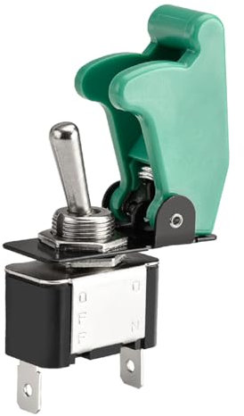 Heschen Metal Toggle Switch Flick Flip, 12V 20A, SPST, ON/OFF 2 Positon, 2 Pin, with Waterproof Cap (Green Cap)