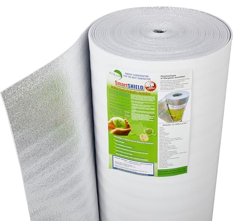 SmartSHIELD -5mm 16 x50ft R15 Reflective Foam Core Insulation roll, Cold and Heat Shield, Radiant Barrier, Thermal Insulation - White / Foil
