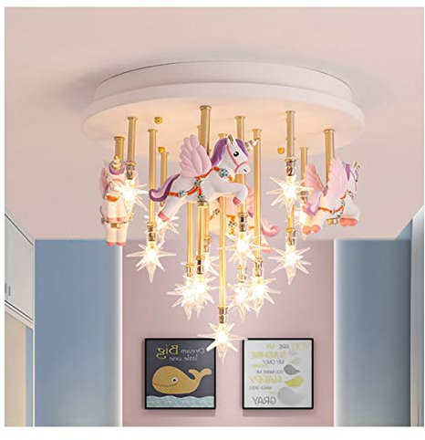 LED Ceiling Light,Nursery Ceiling lamp Cartoon Unicorn Creative Children's Room Chandeliers Dimmable Decor Lighting Protect Eyes Lights Modern Girl Living Room Bedroom Dining Room Cute Princess,Pink