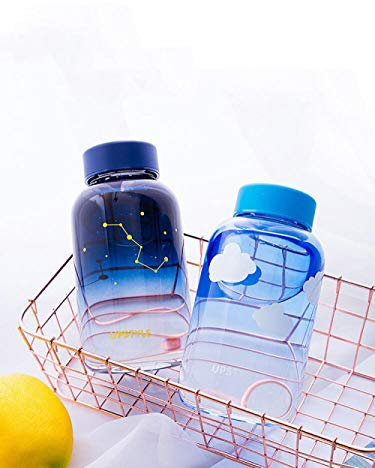 FGHOMEYWBLSP Bicchiere per Acqua in Vetro sfumato Semplice e Portatile Bottiglia per Acqua Dolce Sen Grande capacità Estate Femminile Bottiglia per Acqua in Vetro-Cielo Blu Trasparente 600ml