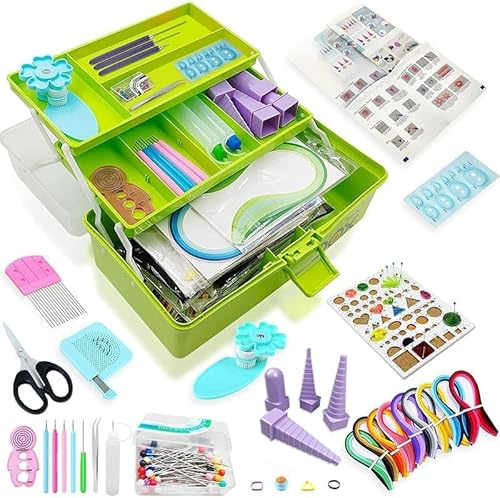 Quilling-Werkzeug-Set mit Quilling-Streifen, Quilling-Werkzeug, Papierquilling-Streifen (grüne Box)