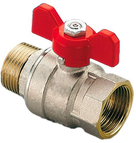 Kugelhahn aus Messing mit 1 Rohr Zoll Aussengewinde AG und Innengewinde IG DN25 Trinkwasser geeignet Druck PN 25 Bar mit Flügelgriff rot Wasser Heizung Druckluft Absperr Hahn Ventil