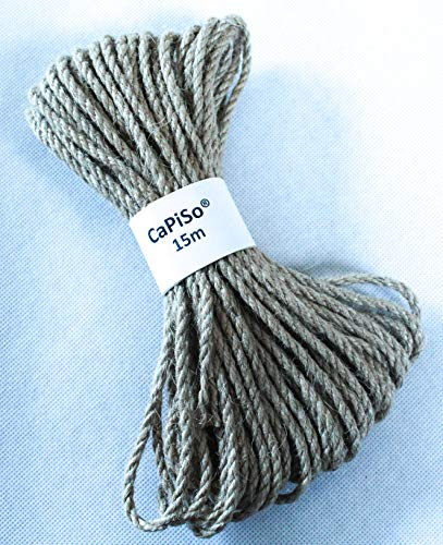CaPiSo 15m Juteschnur Jutekordel Jute 4mm Natur Drehkordel Dekoband Kordelband Schnur Kordelschnur Packschnur Bastelschnur Bäckerschnur Deko Kordel Gartenschnur