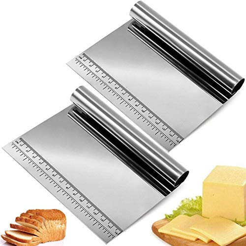 Kitchen Spatula Scraper Stainless Steel Dough Card Large Stainless Steel Dough Scraper Stainless Steel Set Vegetable Shovel Kitchen Cake and Pizza Cutter Dough Cutter Scraper for Pastry 2 Pieces