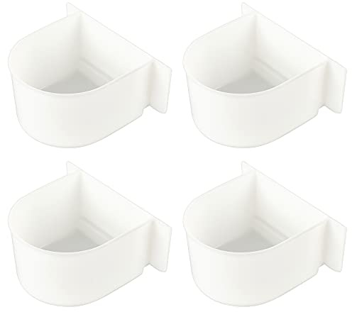 AHANDMAKER 4 Pcs Parrot Cage Replacement Food and Water Cup, White Bird Feeders Winged Universal Cage Plastic Cups Pet Supplies for Small Bird