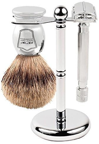 Parker Rasierhobel, 82R Rasierset, inklusive Parker Pure Badger Rasierpinsel, Chrom-Rasierständer, 82R Heavyweight Double Edge Butterfly Rasierhobel und 5 Parker Premium Platinum Rasierklingen